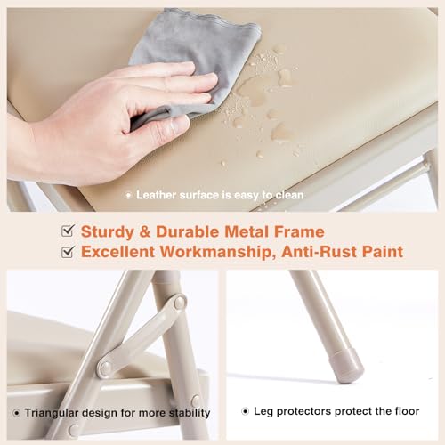 Foldable Padded Outdoor Dining Chairs Set of 4 - Khaki