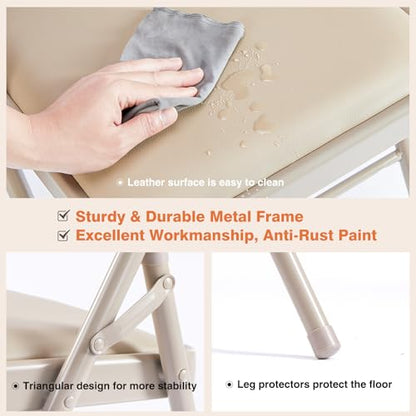 Foldable Padded Outdoor Dining Chairs Set of 4 - Khaki