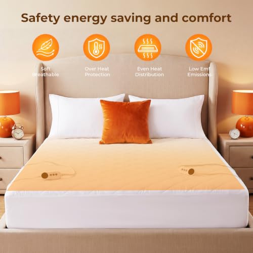 Queen Heated Mattress Pad with Dual Controllers, 11 Heat Settings, Auto Shut Off