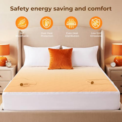 Queen Heated Mattress Pad with Dual Controllers, 11 Heat Settings, Auto Shut Off