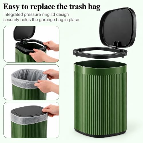 Small Green Bathroom Trash Can with Lid 2.1 Gallon - Press-to-Open, Odor & Pet Control