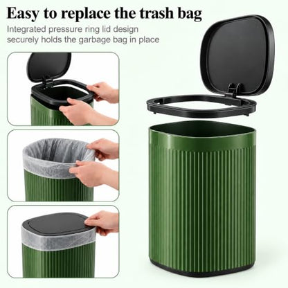 Small Green Bathroom Trash Can with Lid 2.1 Gallon - Press-to-Open, Odor & Pet Control