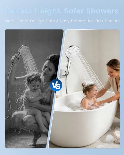 High Pressure Handheld Shower Head with Long Hose and 3 Water Flow Modes