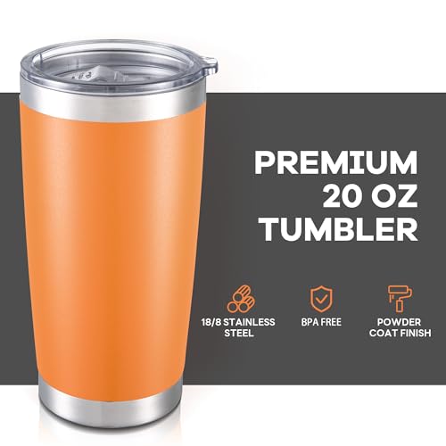 Orange 20 oz Insulated Stainless Steel Tumbler with Lid - Bulk Drinkware