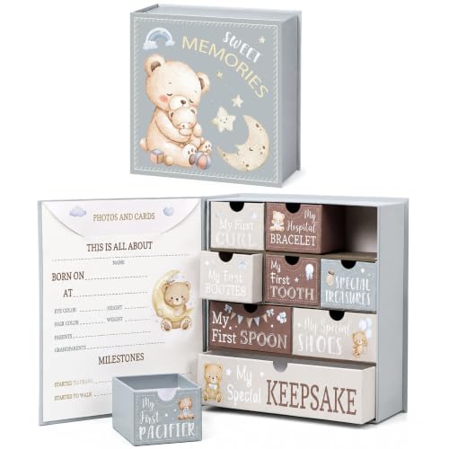 Baby Keepsake Box Teddy Bear First Year Organizer with Personalization