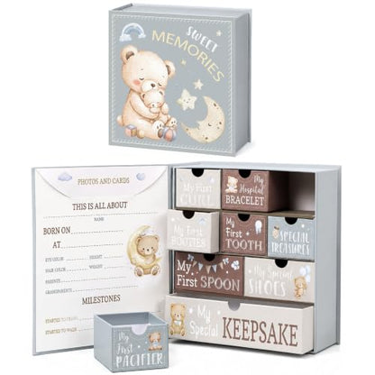 Baby Keepsake Box Teddy Bear First Year Organizer with Personalization