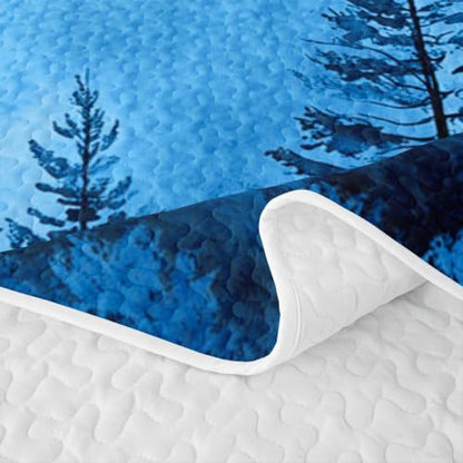 Blue Smoky Mountain Quilted Bedspread Set - Misty Pine, King Size