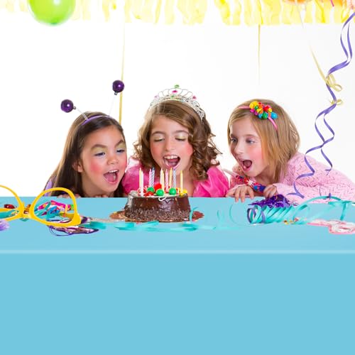 Light Blue 54 Inch x 300 Feet Plastic Tablecloth Roll with Cutter Box - Disposable Party Cover
