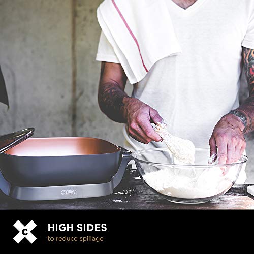 CRUX Electric Skillet with Glass Lid - Nonstick Scratch Resistant Ceramic Pan, Extra Deep with Removable Temperature Probe, 12" x 12", 1200 Watts, PFOA & PTFE Free