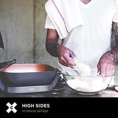 CRUX Electric Skillet with Glass Lid - Nonstick Scratch Resistant Ceramic Pan, Extra Deep with Removable Temperature Probe, 12" x 12", 1200 Watts, PFOA & PTFE Free