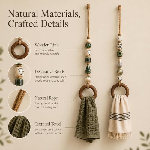 Decorative Beaded Towel Hanger with Wooden Ring, Boho Wall Decor - Mix-2pcs
