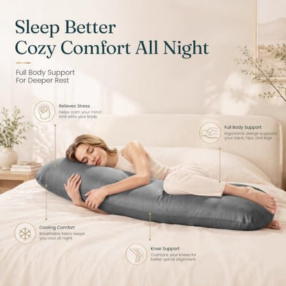 Weighted Body Pillow for Side Sleepers 41x10in 7.15lbs Cooling Grey