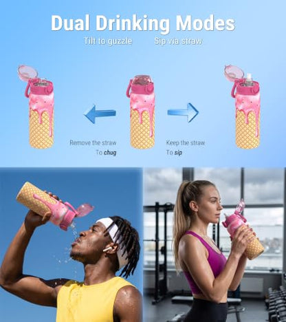 3D Strawberry Ice Cream Water Bottle 23.2oz Insulated Reusable Bottle