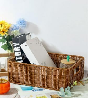 Plastic Storage Baskets - Durable Wicker Design for Pantry Organization | Set of 2, Dark Brown