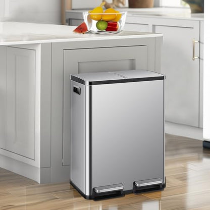 Dual Compartment Stainless Steel Trash Can 16 Gallon - Silver, 2x30L