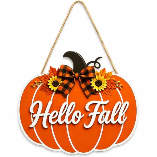 Autumn Fall Welcome Sign for Door - Orange Wooden Harvest Decor