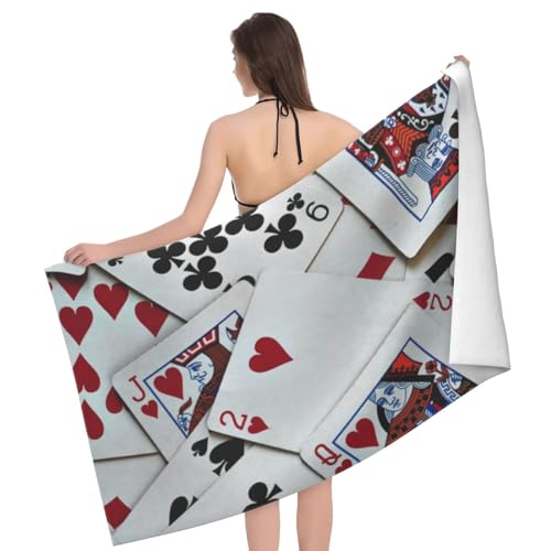 Oversized Microfiber Beach Towel with Playing Cards Poker Set - Queen King - Extra Large XL Pool Sandproof Quick Dry for Women Girls Kids