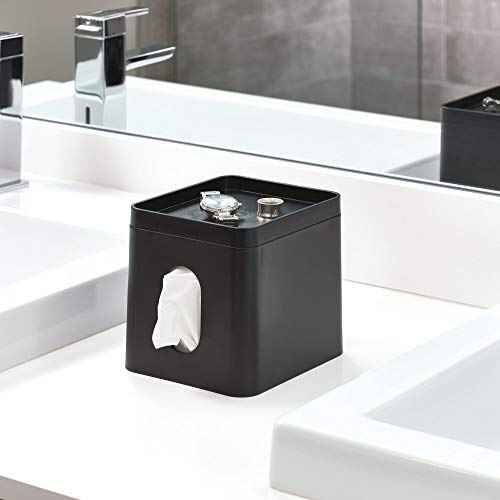 iDesign Facial Tissue Box Cover with Storage Tray, The Cade Collection ? 6.1" x 5.15" x 5.4", Matte Black
