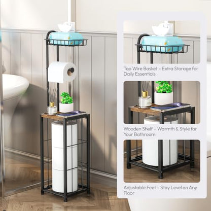 Freestanding Toilet Paper Holder with 4-Tier Storage - Black