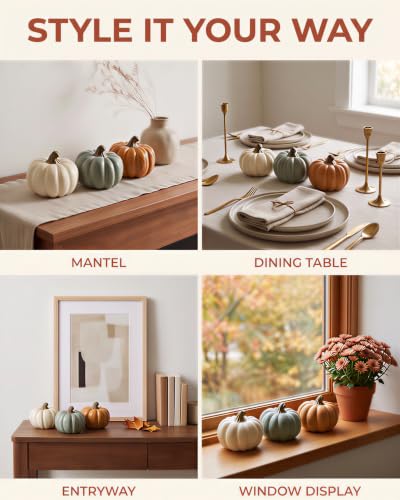 Cream Sage Orange 3-Pack Fall Decor Resin Pumpkin Decorations Indoor