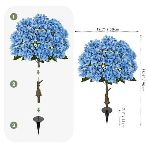 Hydrangea Artificial Tree 3ft Blue Flower with Ground Spikes - Set of 2