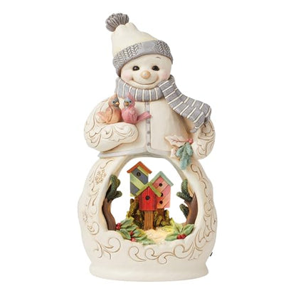Woodland Snowman Figurine with Birdhouse Light-Up Decor - 11 Inch