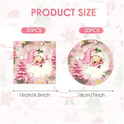 Christmas Party Set 20 Pcs Pink Holiday Plates & Napkins - Merry Christmas Theme, Winter Decor, Disposable Tableware - Variation: Christmas Party Set-1