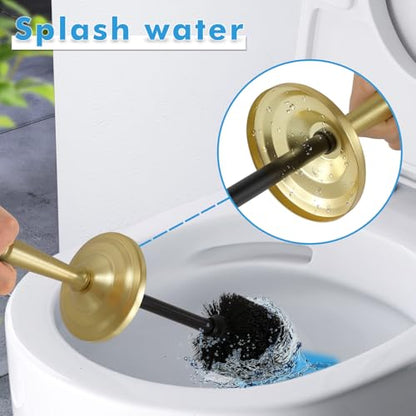 Toilet Brush and Holder Set - Brushed Gold, Splash Resistant Deep Cleaning