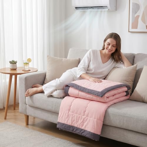 Light Red 140x200cm Breathable Washed Cotton Comforter for Summer - Cute Pink Variation