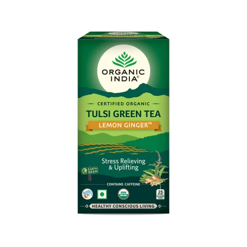 Organic India Tulsi Green Tea Lemon Ginger 25 Tea Bags