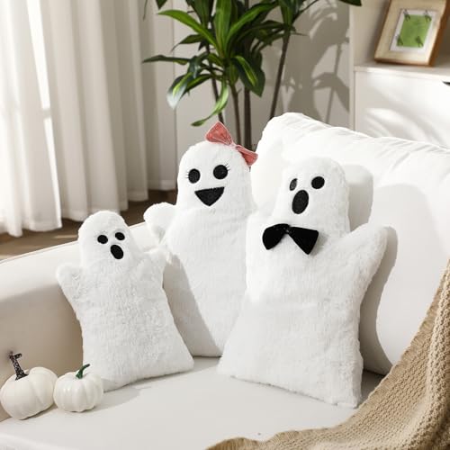 Halloween Ghost Throw Pillows Set - Plush Decorative Cushions for Home & Party