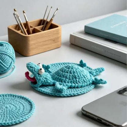 Funny Handmade Crochet Lizard Coaster - Flipping Mug Rug for Coffee & Tea