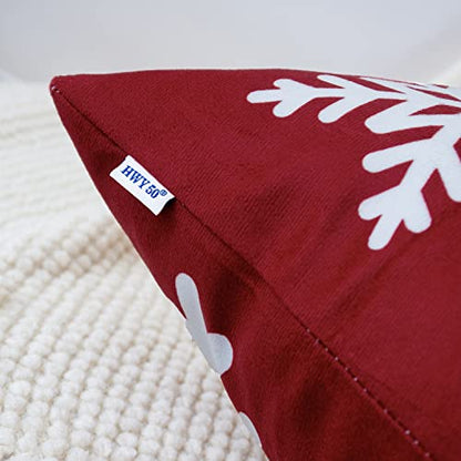 Red Decorative Throw Pillow Covers 16x16 Inch Set of 2 with Snowflakes Print - Pack of 2