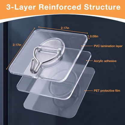 Square Heavy Duty Sticky Wall Hooks 20 Pack - Adhesive Organizers