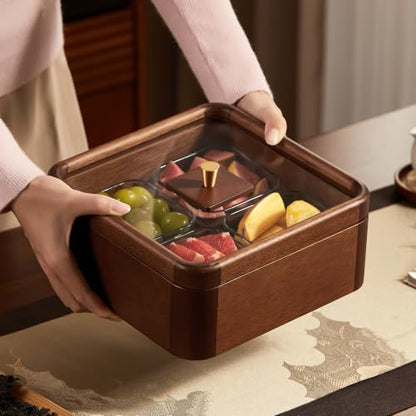 Square Dry Fruit Tray with Glass Lid and 4 Glass Bowls - 9.1 Inch