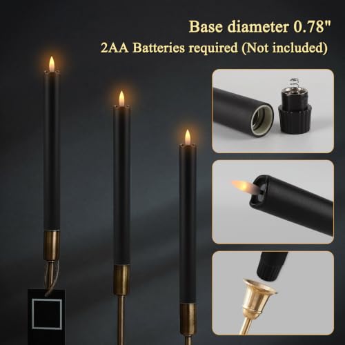 24 Pack Black Flameless Taper Candles with Remote - 9.5 Inch LED Battery Operated for Halloween & Weddings - Variation of THIS listing