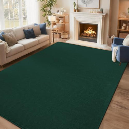 Dark Green 8x10 Rug for Living Room Non-Slip Soft Carpet with Memory Foam