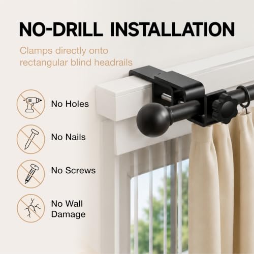 Over Blinds Curtain Rod Brackets for Outside-Mount Blinds - Black 2-Pack