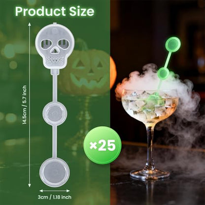 Halloween Glow in Dark Skull Cocktail Stir Sticks - 25 Pcs