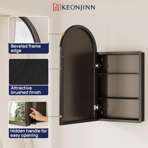 Black Medicine Cabinet with Mirror 16x30 Arched Wall Mounted Storage