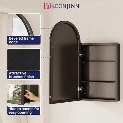 Black Medicine Cabinet with Mirror 16x30 Arched Wall Mounted Storage