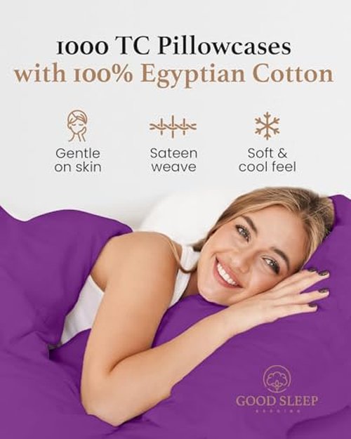 1000 TC White Standard Pillowcases Set of 4 100% Egyptian Cotton Pillow Cases with Long Staple Cotton & Sateen Weave, Silky Soft Hotel - Like Bed Pillow Covers for Comfy Sleeping, Snug Fit