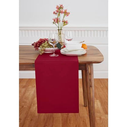 Cotton Linen Table Runner Red 14 x 120 Inches - Handcrafted Dining Decor