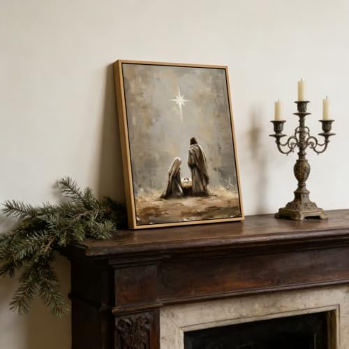 The Birth of Jesus Framed Nativity Scene Canvas Wall Art - 16 x 12 inches