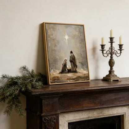 The Birth of Jesus Framed Nativity Scene Canvas Wall Art - 16 x 12 inches