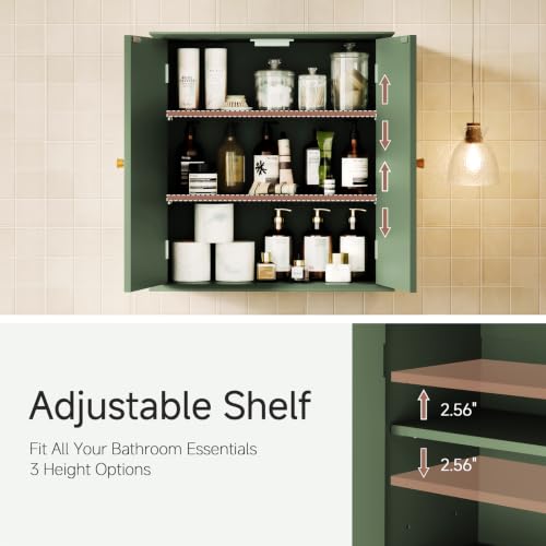 Bathroom Wall Cabinet with 2 Adjustable Shelves - Green