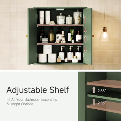 Bathroom Wall Cabinet with 2 Adjustable Shelves - Green