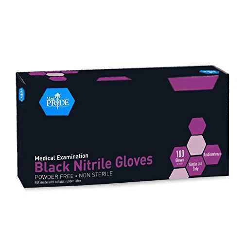 Medpride Nitrile Powder-Free Exam Gloves, Black, Small, 100 Count