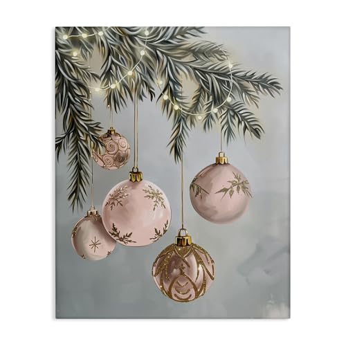 Pink Christmas Hanging Wall Art - 24 x 30 Inch Canvas Holiday Decor - Ornament Design - Variation of Christmas Ornaments Pink Hanging / 30"L x 24"W