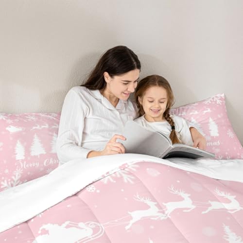 Pink Christmas Comforter Set Queen Size Bedding - Multi 11 Style